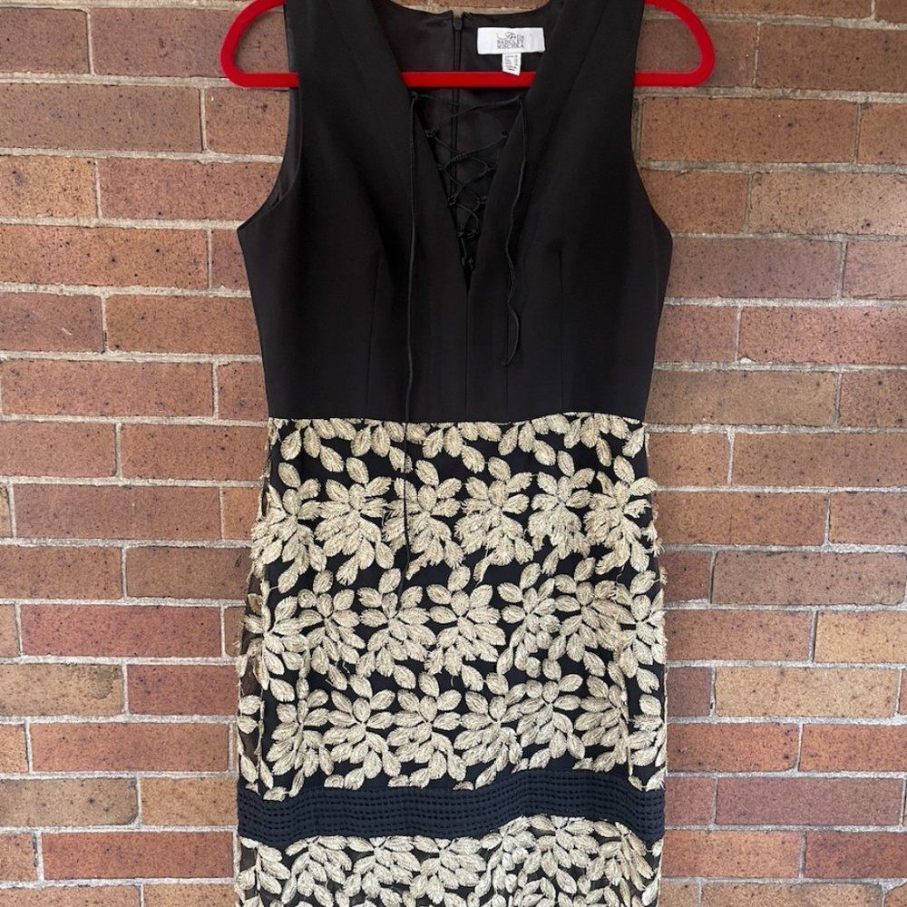 Badgley Mischka Black and Gold Midi Dress